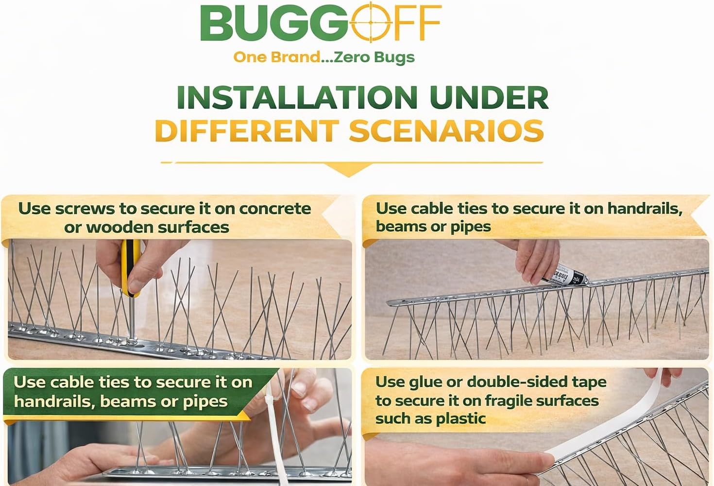 Bird and Rodent Spikes, 4.5" Tall 10" Long Stainless Steel Anti-Bird Deterrent Strips