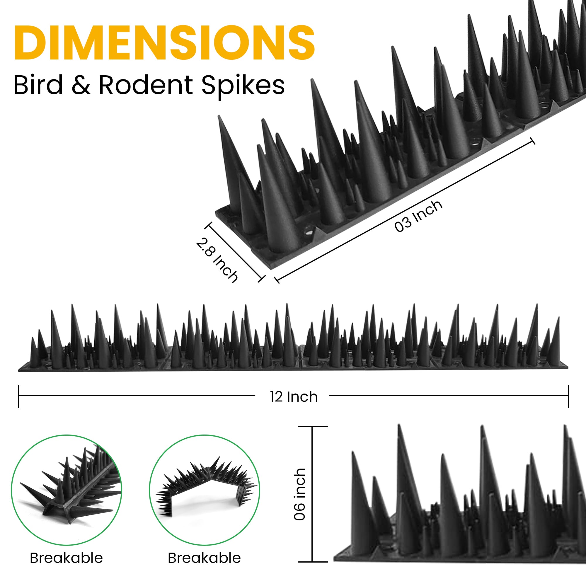 Unique Pattern Plastic Bird & Rodent Deterrent Spikes, Humane & effective!